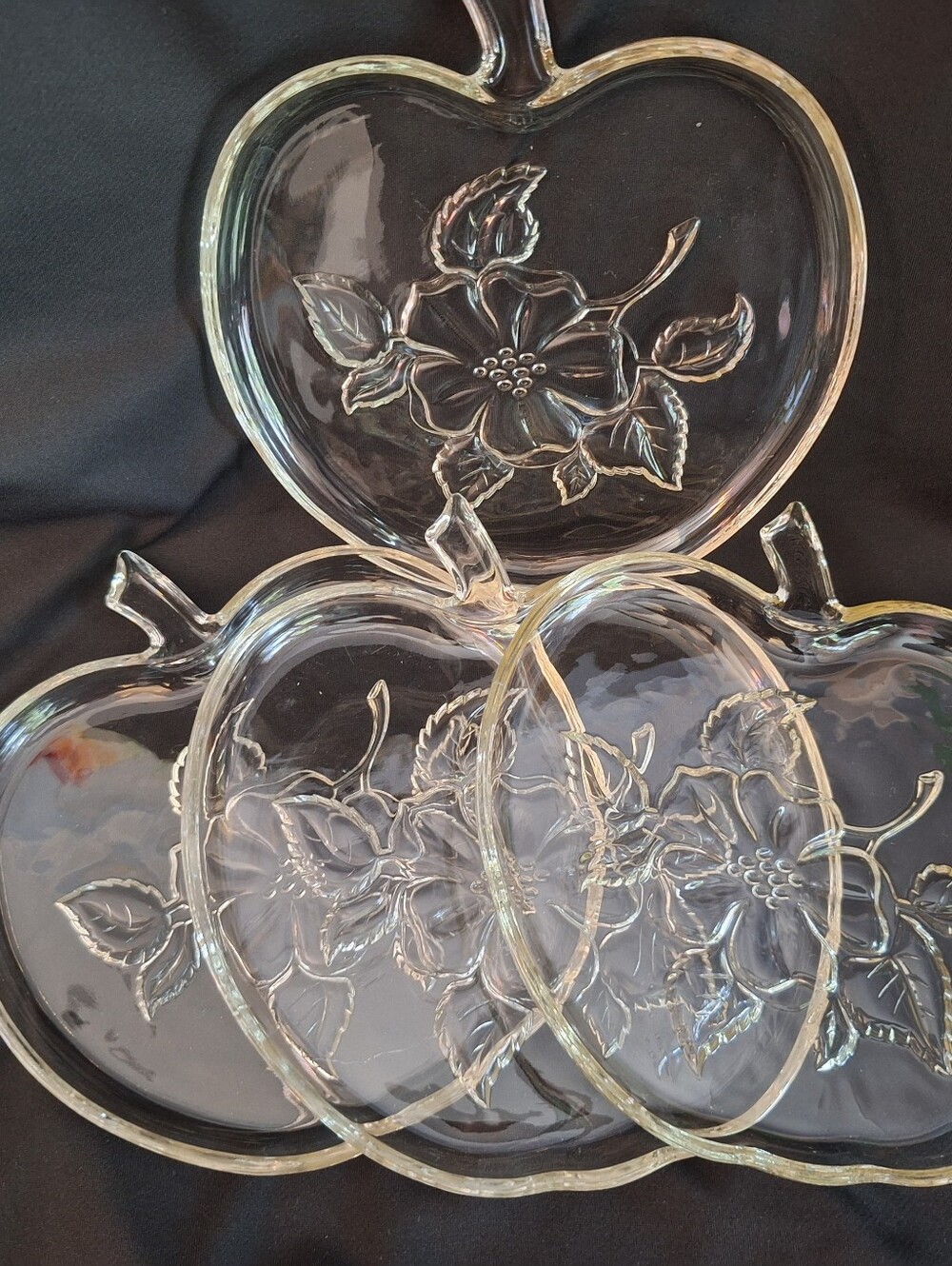 Vintage Set Of 4 Hazel Atlas Apple Blossom Snack Salad Fruit Dish